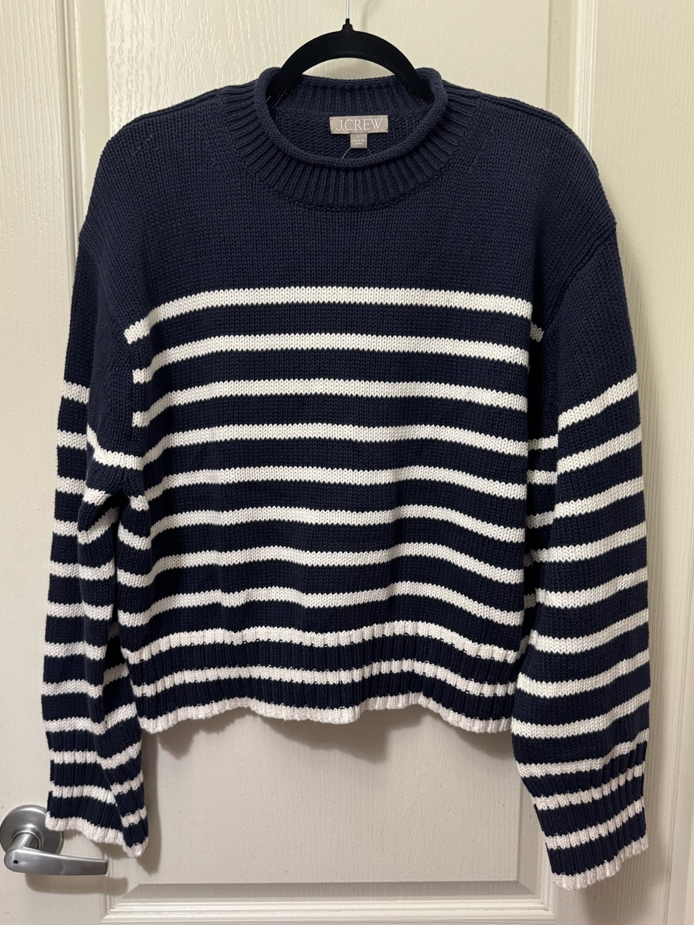J. Crew Navy and White Breton Stripe Crewneck Sweater - Picture 3 of 5